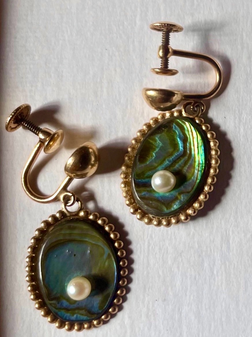 Vintage Art Deco Aurora Abalone & Pearl Screw-Back Earrings | Rare Mid-Century